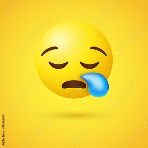3d Sleepy emoji face with closed eyes and snot bubble coming from its nose or Side Tear, sleeping tired emoticon