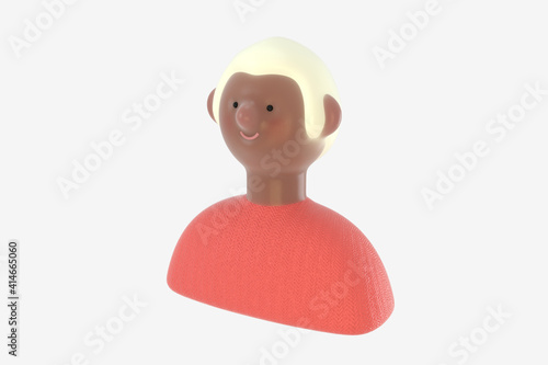 3D Bright people portrait - 3D render design concept illustration of a plastuc doll of a young man, face and shoulders avatar. User picture volumetric icon photo