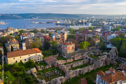 Aerial view of Roman bath in Bulgarian city Varna photo