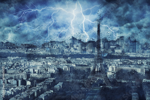 Dramatic view of the city of Paris affected by the Covid-19 storm