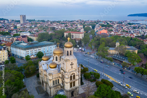 Sunset view of the Dormition of the Theotokos Cathedral in Varna, Bulgaria photo