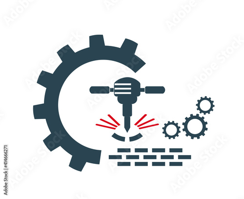 Vector illustration of the logo, a jackhammer icon for construction. An element of construction production.