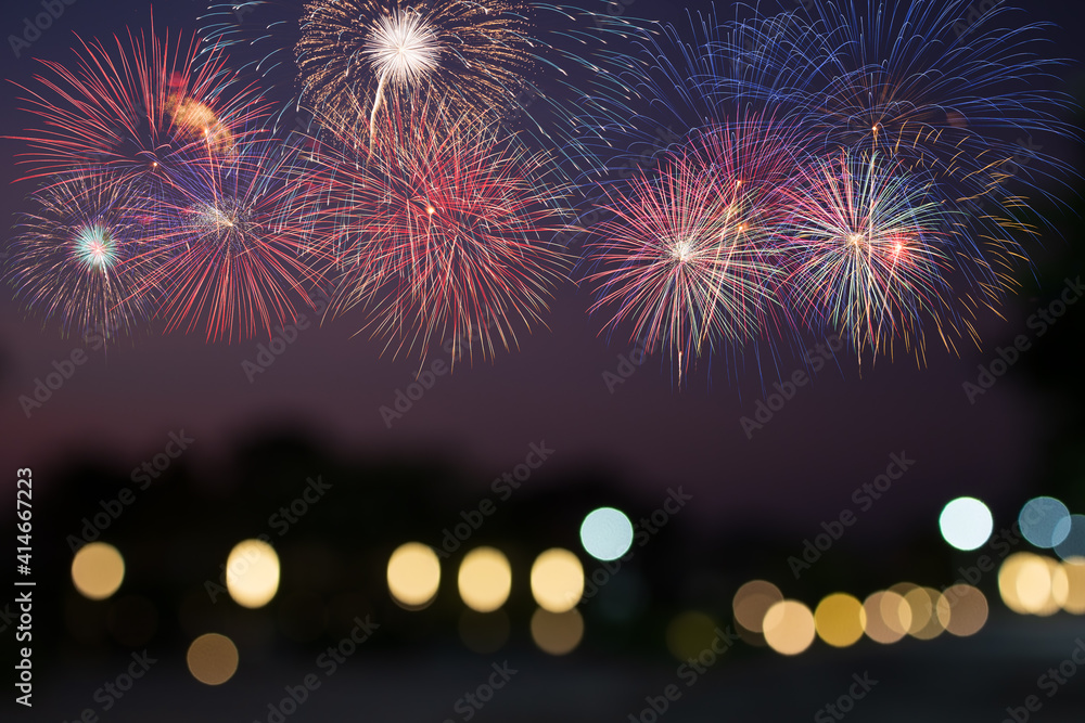 Fototapeta premium colorful fireworks with bokeh