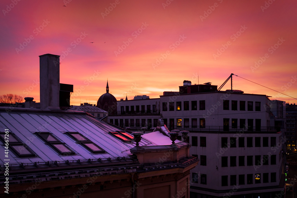 Oslo city skyline at sunset