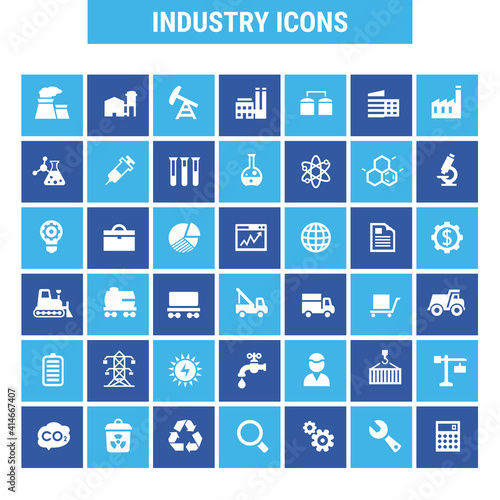 Trendy flat design big Industry icons set on round buttons