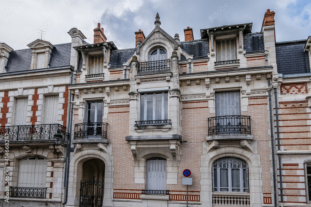Classical architecture of buildings in Orleans. Orleans is a city in north-central France, about 111 kilometers southwest of Paris.