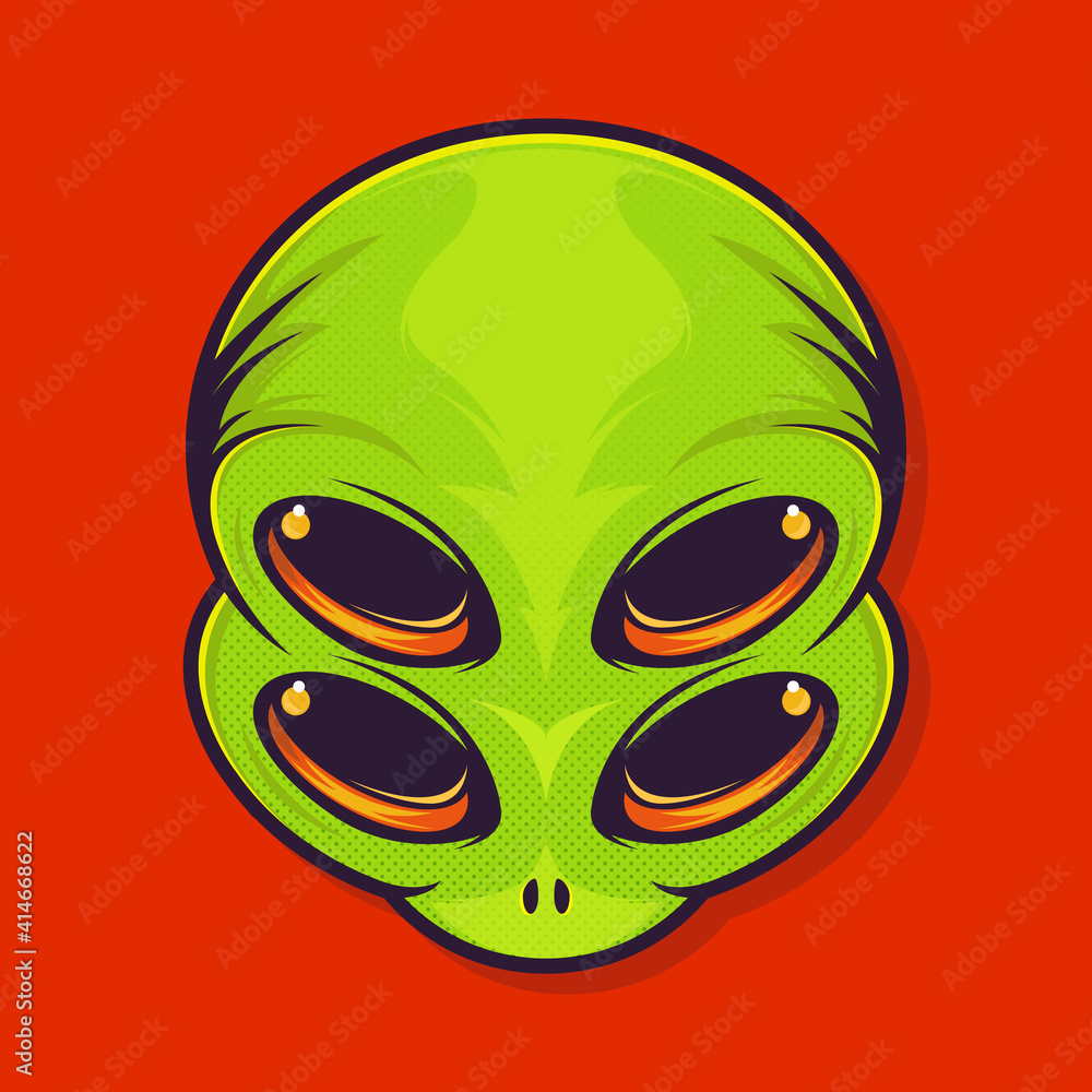 Alien sticker with four eyes. Extraterrestrial. Ufo patch. Vector illustration for t shirt design. Alien sticker with four eyes. Extraterrestrial. Ufo patch. Vector illustration for t shirt design.