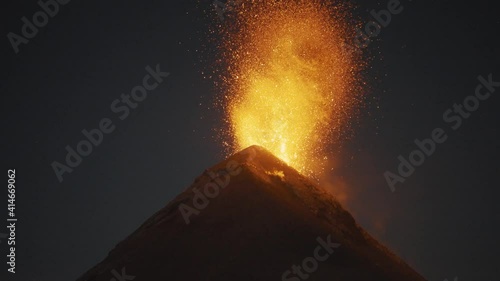 The stunning eruption of the Fuego volcano during night time in Guatemala photo