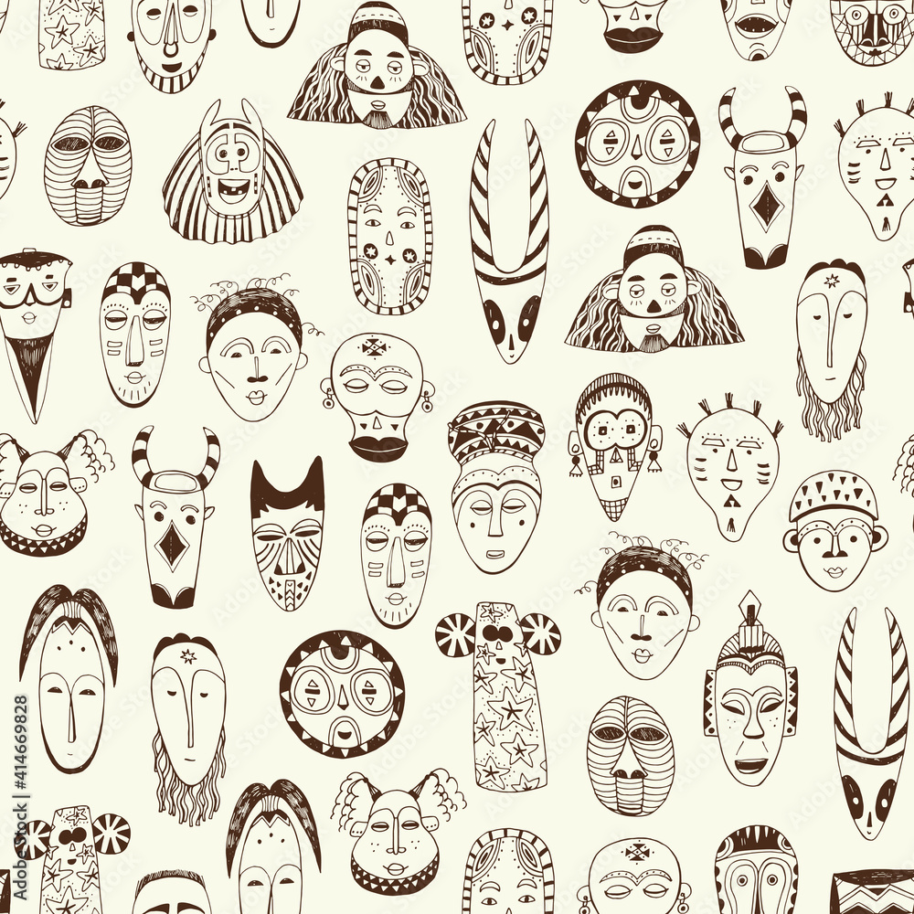 African masks seamless vector line pattern African masks seamless vector line pattern