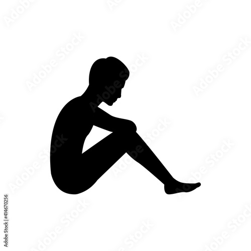 black silhouette design with isolated white background of people sitting sadly