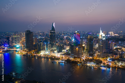 Beautiful night city  cityscape of Ho Chi Minh city  Vietnam