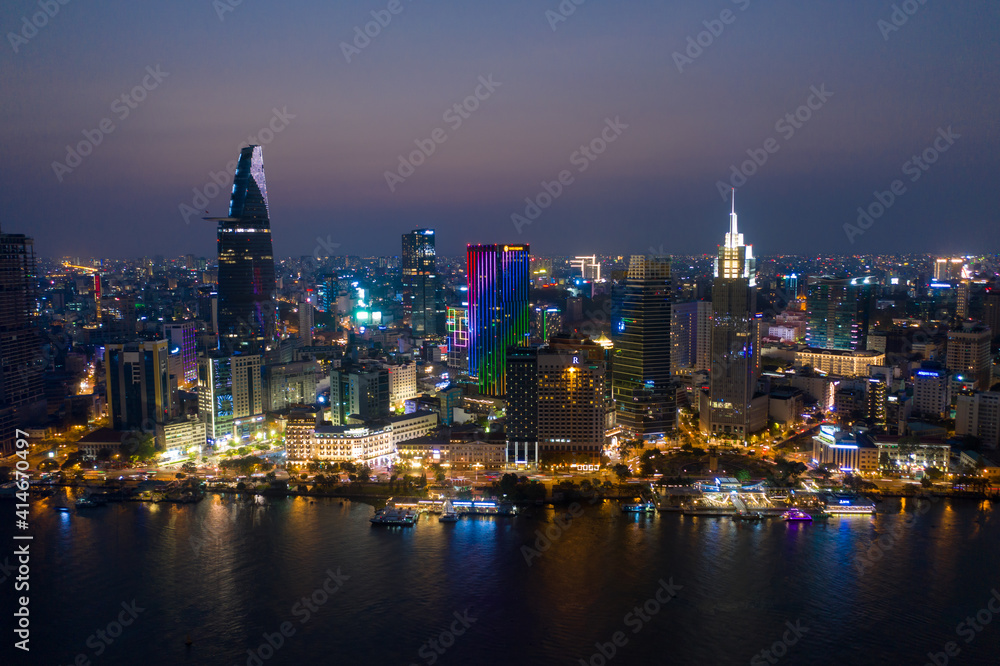 Beautiful night city, cityscape of Ho Chi Minh city, Vietnam