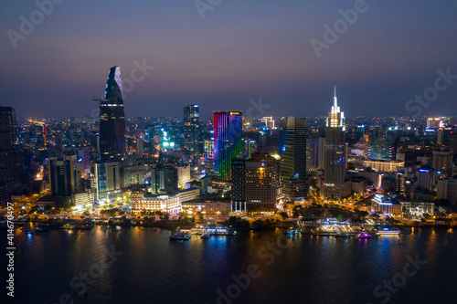 Beautiful night city  cityscape of Ho Chi Minh city  Vietnam