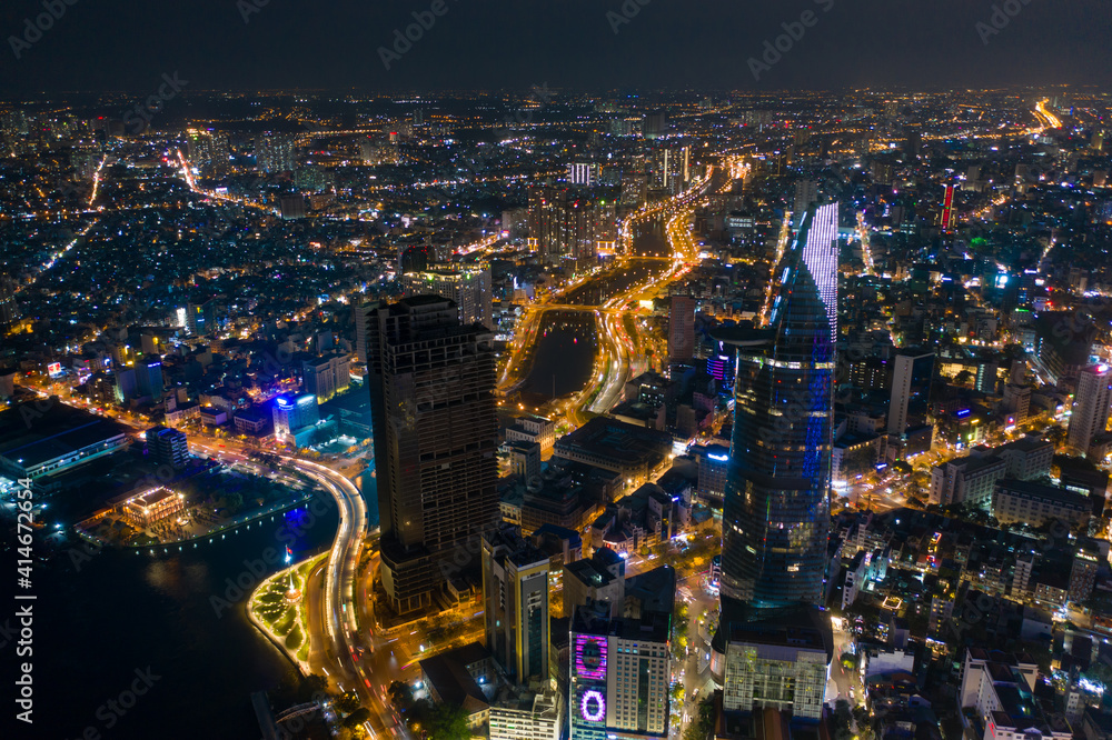 Obraz premium Beautiful night city, cityscape of Ho Chi Minh city, Vietnam