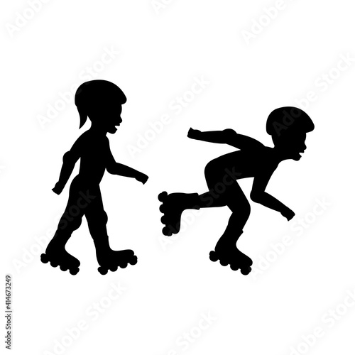 black silhouette design with isolated white background of boy and girl skating