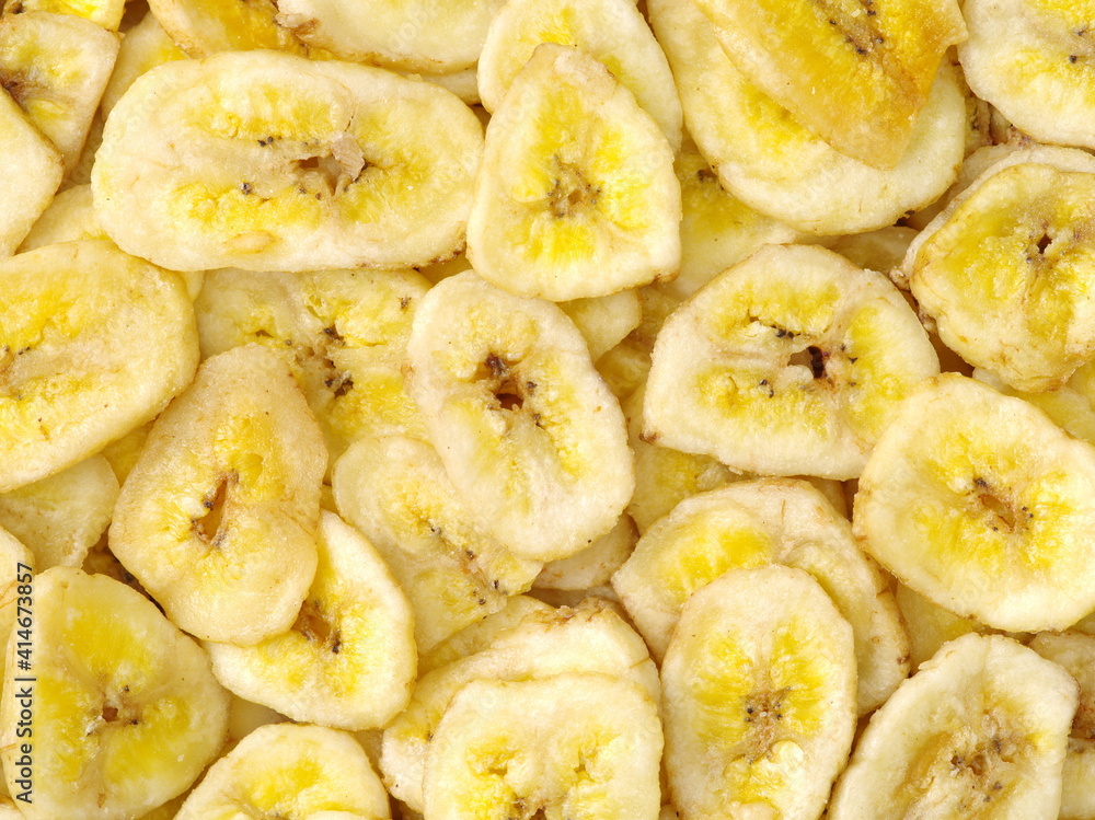 Sliced dried banana background Sliced dried banana background