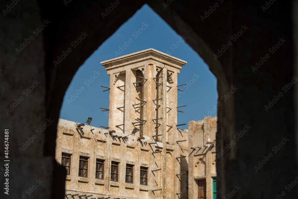 Architecture details of traditional arabian market Souq Waqif in Doha City in Qatar