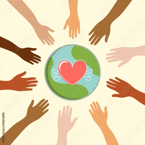 Hands of diverse group of people together.vector illustration