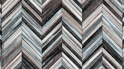 Wooden wall background. Grey wood pattern. Modern wood template. Herringbone parquet. 3d illustration.