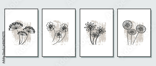 Set of creative minimalist hand drawn illustrations for wall decoration, postcard or brochure cover design. Hand draw vector design elements. Vector EPS10.