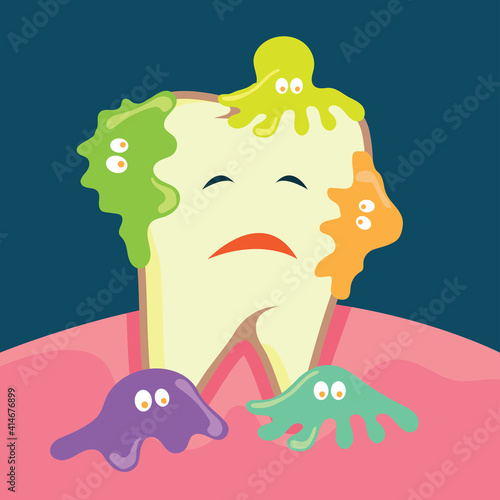 tooth bacteria and tooth for dentistry or stomatologist or dental clinic poster. flat vector illustration