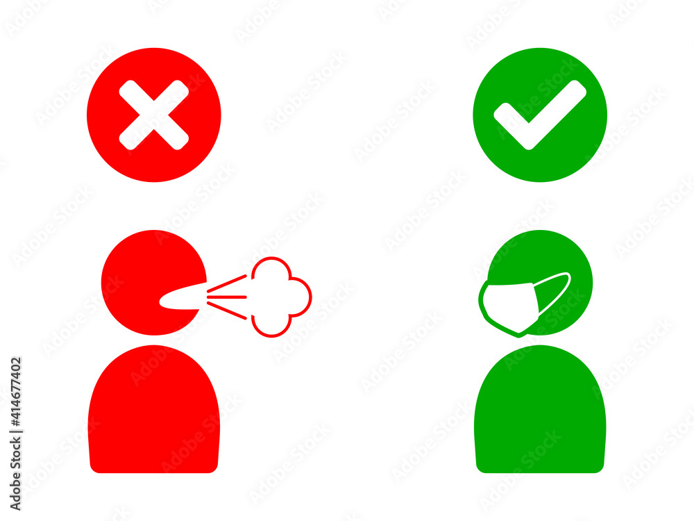 No Face Mask No Entry Sign showing Person Coughing or Sneezing without Mask and Person Wearing a Mask Icon. Vector Image. No Face Mask No Entry Sign showing Person Coughing or Sneezing without Mask and Person Wearing a Mask Icon. Vector Image.