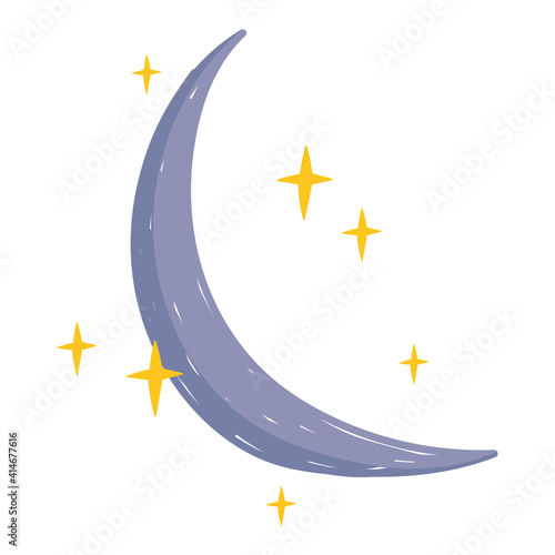 half moon and star sky white background