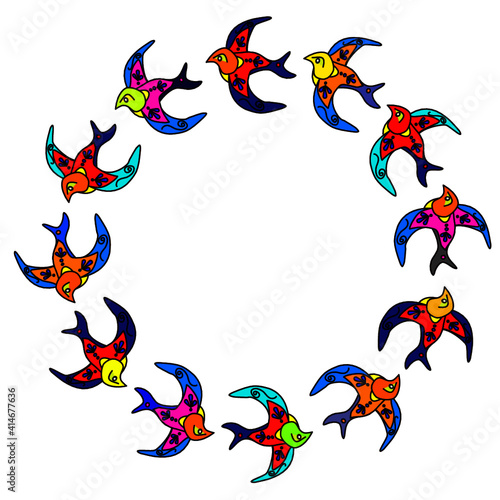 Vector graphic of twelve swallows flying in a circle on transparent background. Based on the 'Andorinhas' we saw in Lisbon, Portugal