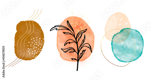 Original paiting Abstract Texture Arrangement, blush pink blue, orange  composition desig watercolor hand painted round shapes, circles, Modern print set. Logo. Wall art. Business card