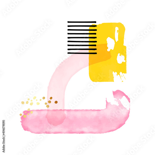 Watercolor painting abstract children colorful hand painted round shapes, stains, circles, blobs isolated on white.  Pink yellow funny elements Vector