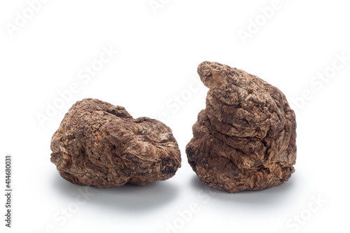 Dried rhizome of rehmannia (Sheng Di Huang), Isolated on white background. Chinese herbal medicine. photo