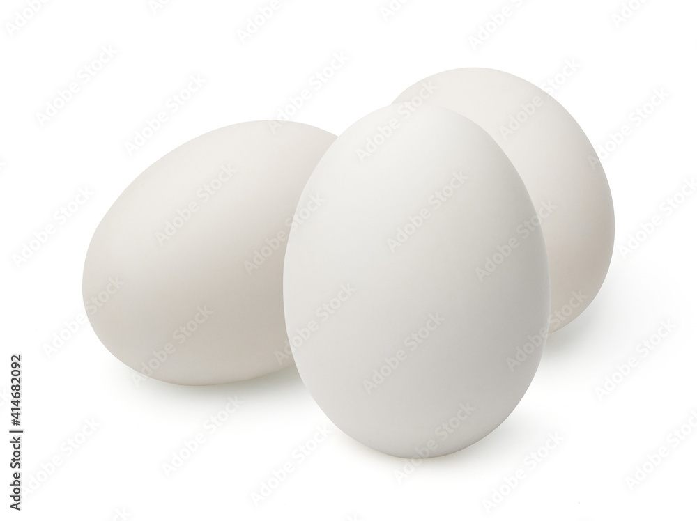Three white eggs isolated on white background,.Duck eggs. Three white eggs isolated on white background,.Duck eggs.