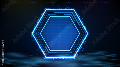 abstract background of Blue glowing hexagon star technology sci fi frame hud ui