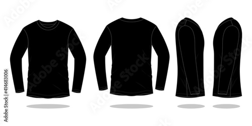 Blank black long sleeve t-shirt template on a white background. Front, back and side views, vector File