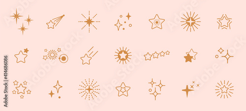 Golden stars line art icon. Vector star for logo, social media stories