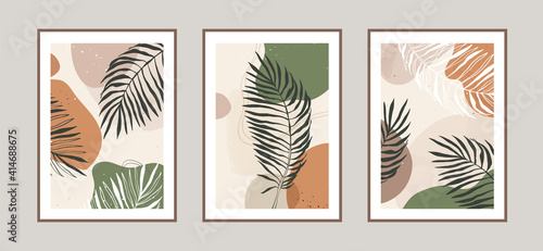 Modern abstract leaves line art background with different shapes for wall decoration, postcard or brochure cover design. Vector illustrations design