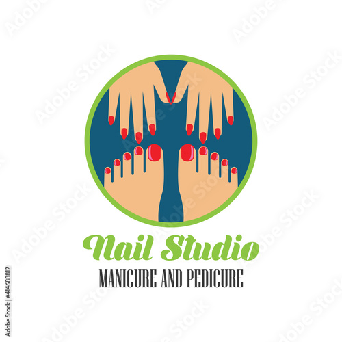 nail salon manicure pedicure logo with text space for your tagline slogan, vector illustration