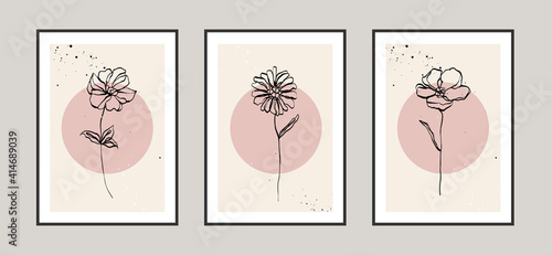 Modern abstract flower lines and arts background with different shapes for wall decoration, postcard or brochure cover design. Vector illustrations design.