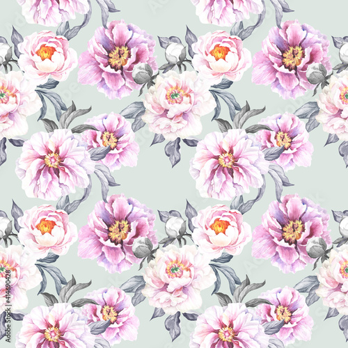 seamless pattern with flowers.watercolor peonies