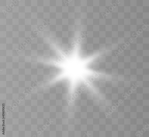A bright flash of the sun with rays and glare. Vector 10 eps.