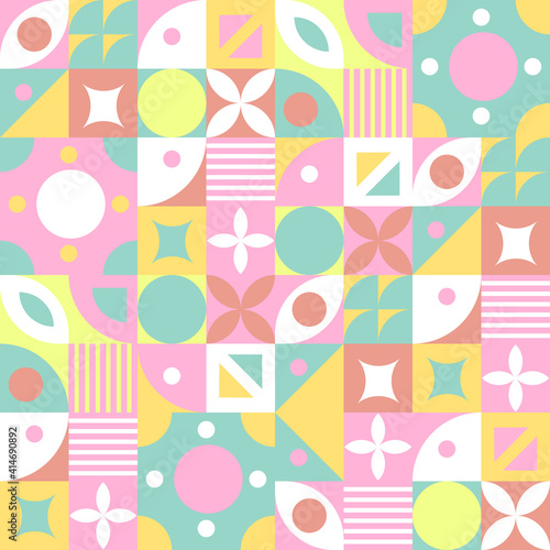 A seamless pattern made up of geometric shapes for the design of labels, covers, containers and other designs. Vector