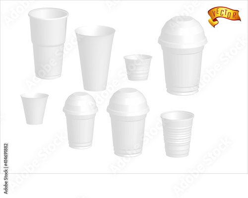 Disposable cup set for coffee templates to take home and editable for branding and labels. Realistic 3d design hot drink mug. The empty paper cup opens