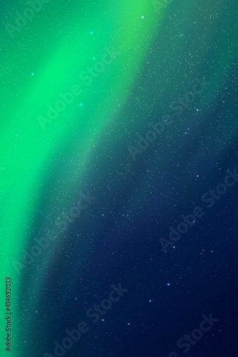 Night starry sky and Northern lights. Green aurora borealis