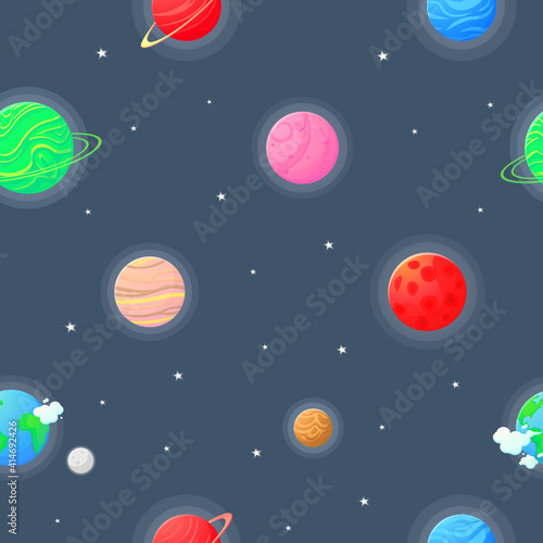 Flat cartoon style funny planet pattern.