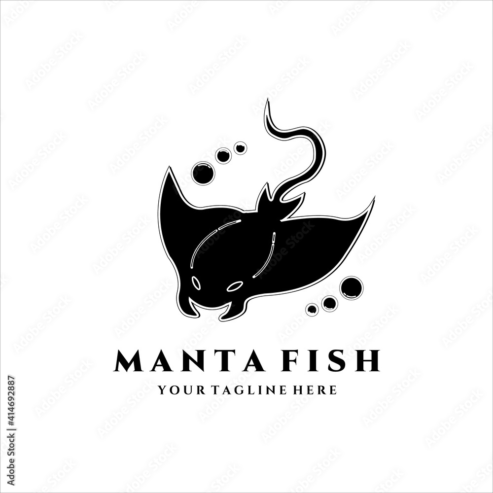 manta fish vintage logo vector illustration design - obrazy, fototapety, plakaty 