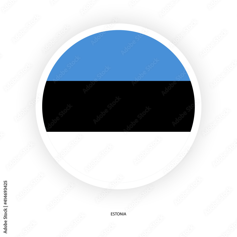 Estonia circle flag with shadow isolated on white background. Estonian button flag on white background. Estonia circle flag with shadow isolated on white background. Estonian button flag on white background.