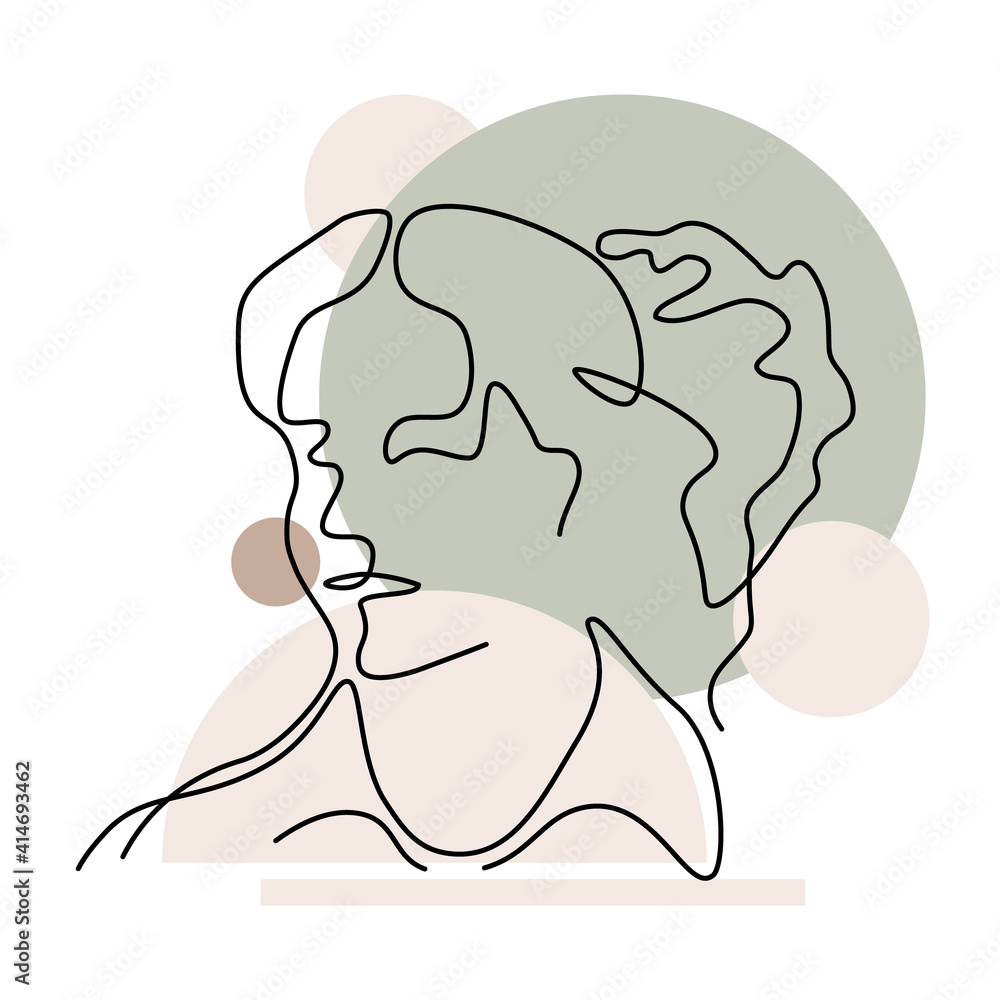 One line woman face. Outline art. Person illustration on modern style