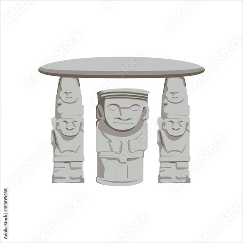 Ancient statues in archeological park in San Agustin, Colombia vector illustration