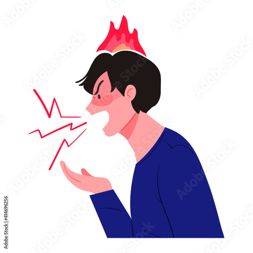 The angry man is screaming. Emotion or psychology concept illustration.