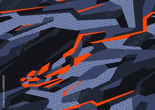 Abstract geometric seamless pattern with polygonal shapes. Modern digital camo texture ornament for racing vinyl print. Vector background.